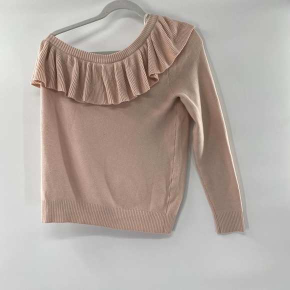 Rebecca Minkoff Stacey Ruffle Popover Knit One-shoulder Sweater Pale Pink Md - Picture 3 of 10